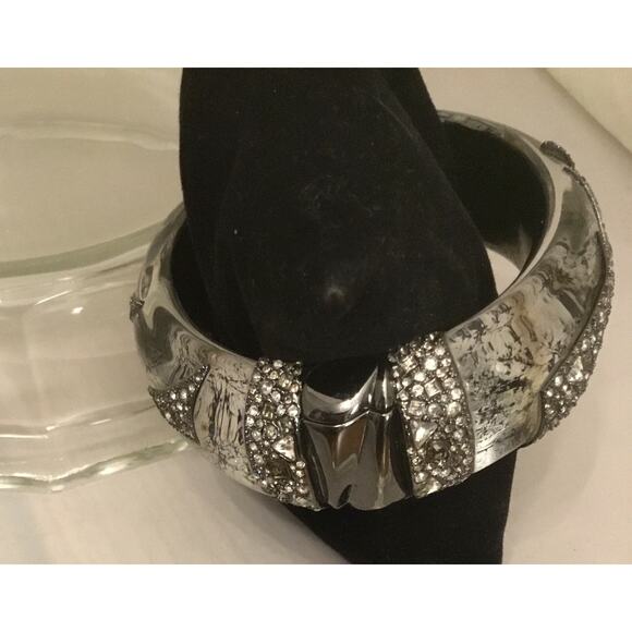 ALEXIS BITTAR Clear Lucite Black Splatter Origami Crystal Inlay Bracelet RARE - Picture 5 of 10